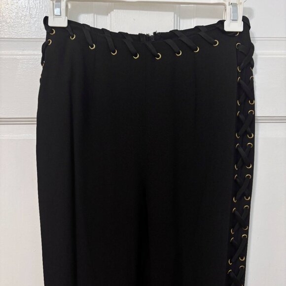 Moschino Cheap and Chic Side Slit Lace Up Pants Black Gold Vintage USA 4 6 8 S - Picture 13 of 16